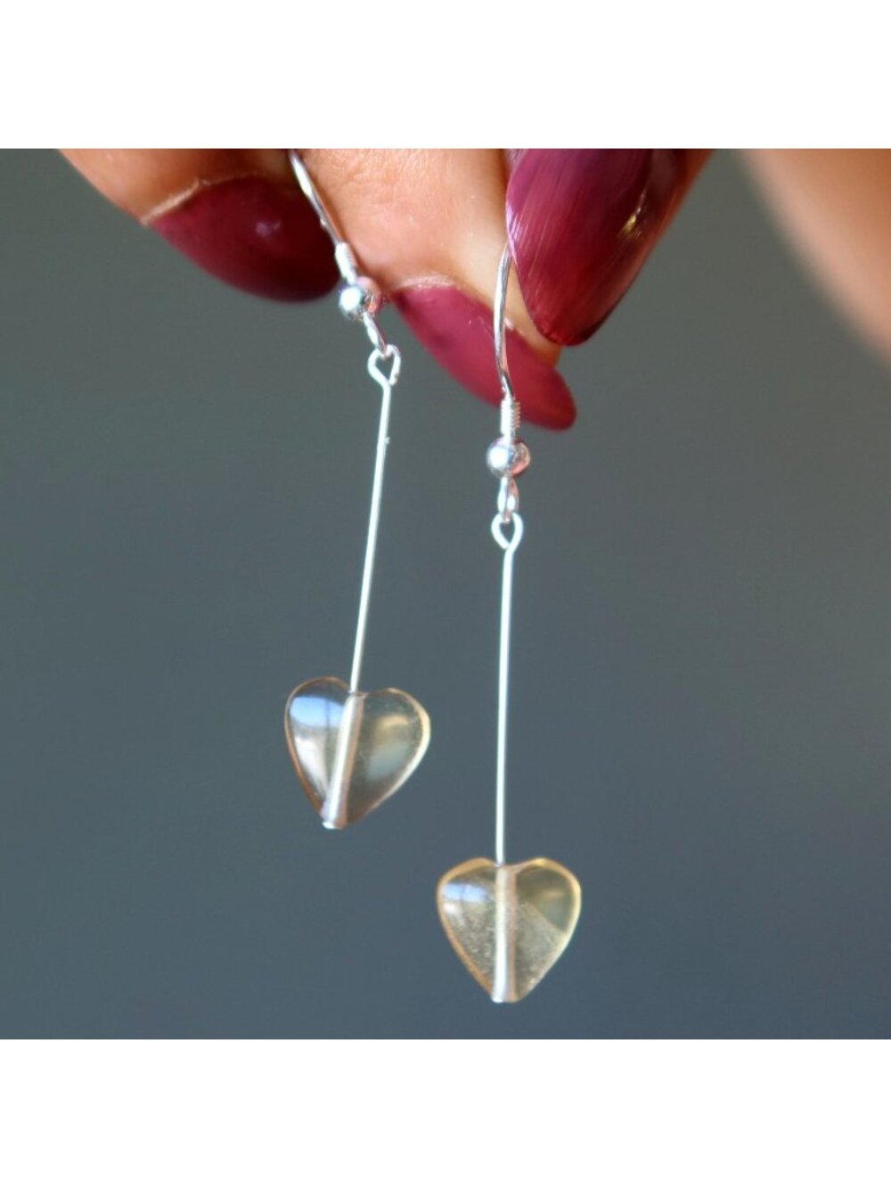 Fluorite Earrings Yellow Heart Sunny Smile Sterling Silver Dangle Drop Jewelry